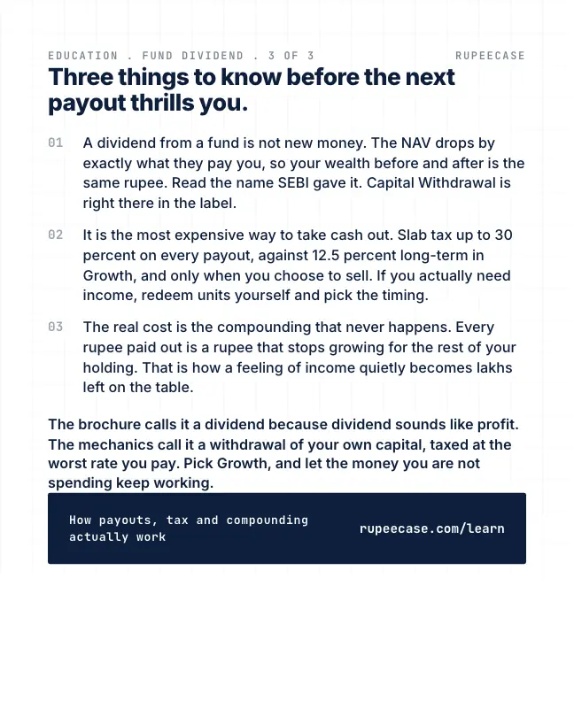 Card 3 of 3, lesson: IDCW vs Growth: the dividend that is your own money