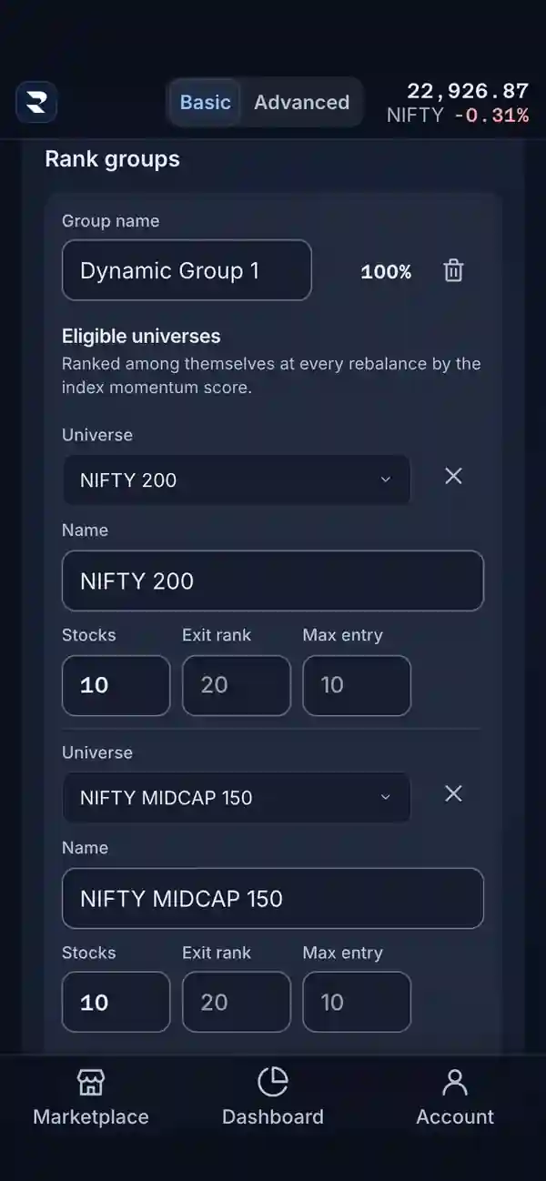 Where it is: the RupeeCase app on a phone, sample data, numbered markers on the buttons listed beside it