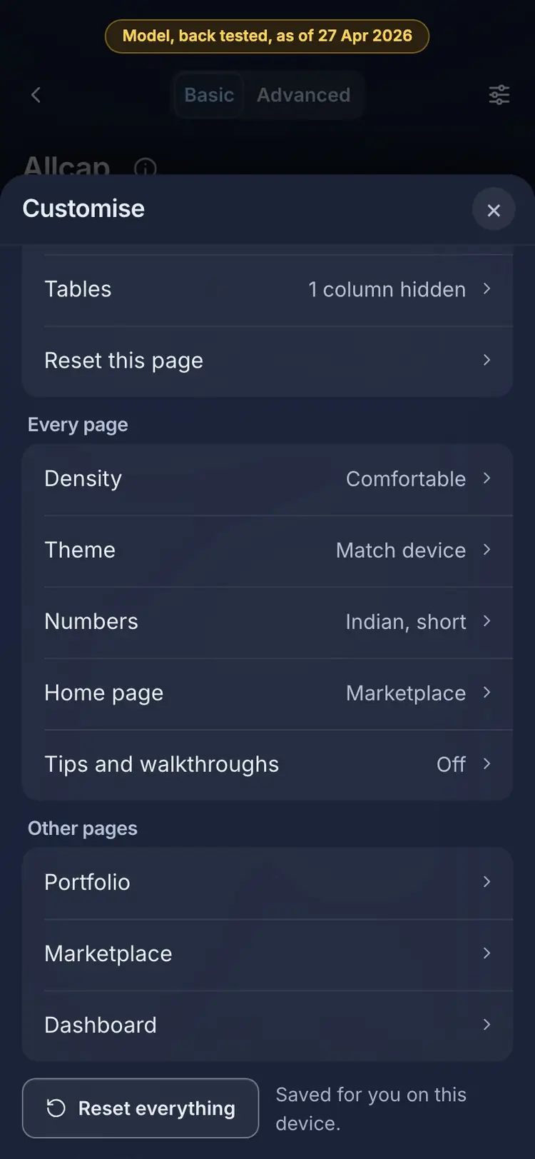 Where it is: the RupeeCase app on a phone, sample data, numbered markers on the buttons listed beside it