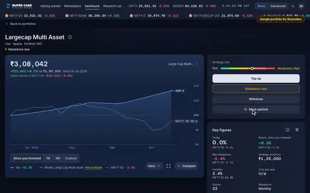 The RupeeCase terminal on sample data: Broker positions: does the app hold my money or shares?