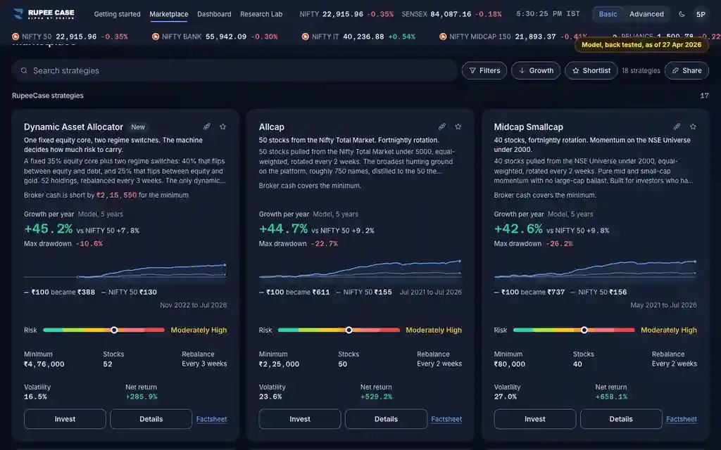 The RupeeCase terminal on sample data: Not enough cash: what happens when funds or margin fall short?