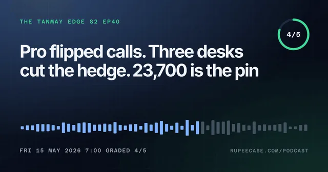 The Tanmay Edge EP40 card: Pro flipped calls. Three desks cut the hedge. 23,700 is the pin, graded 4/5